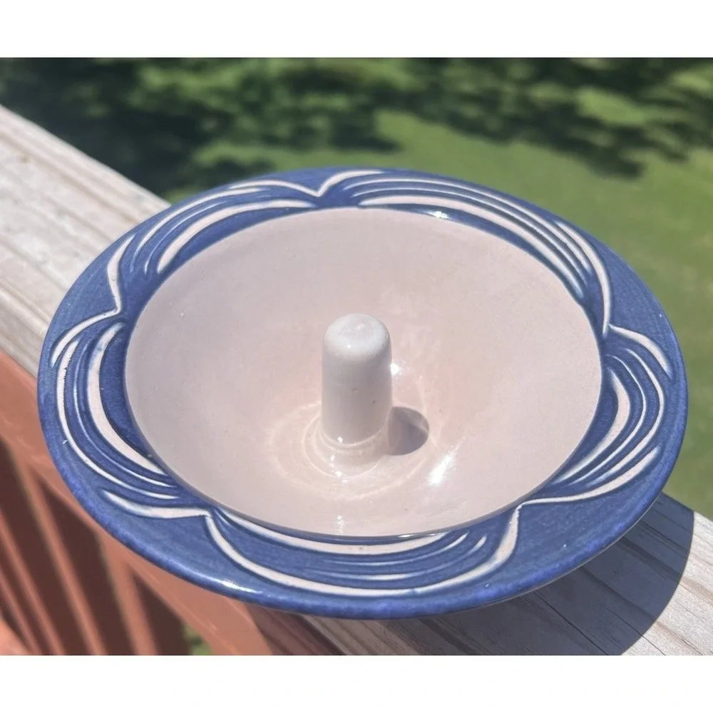 Vintage Original Apple Baker by Christian Ridge Pottery Unused Blue Beige